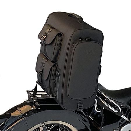 Moottoripyörän istuinlaukku, sissy bar -moottoripyörän takalaukku, matkatavarat hihnakiinnitysjärjestelmällä.